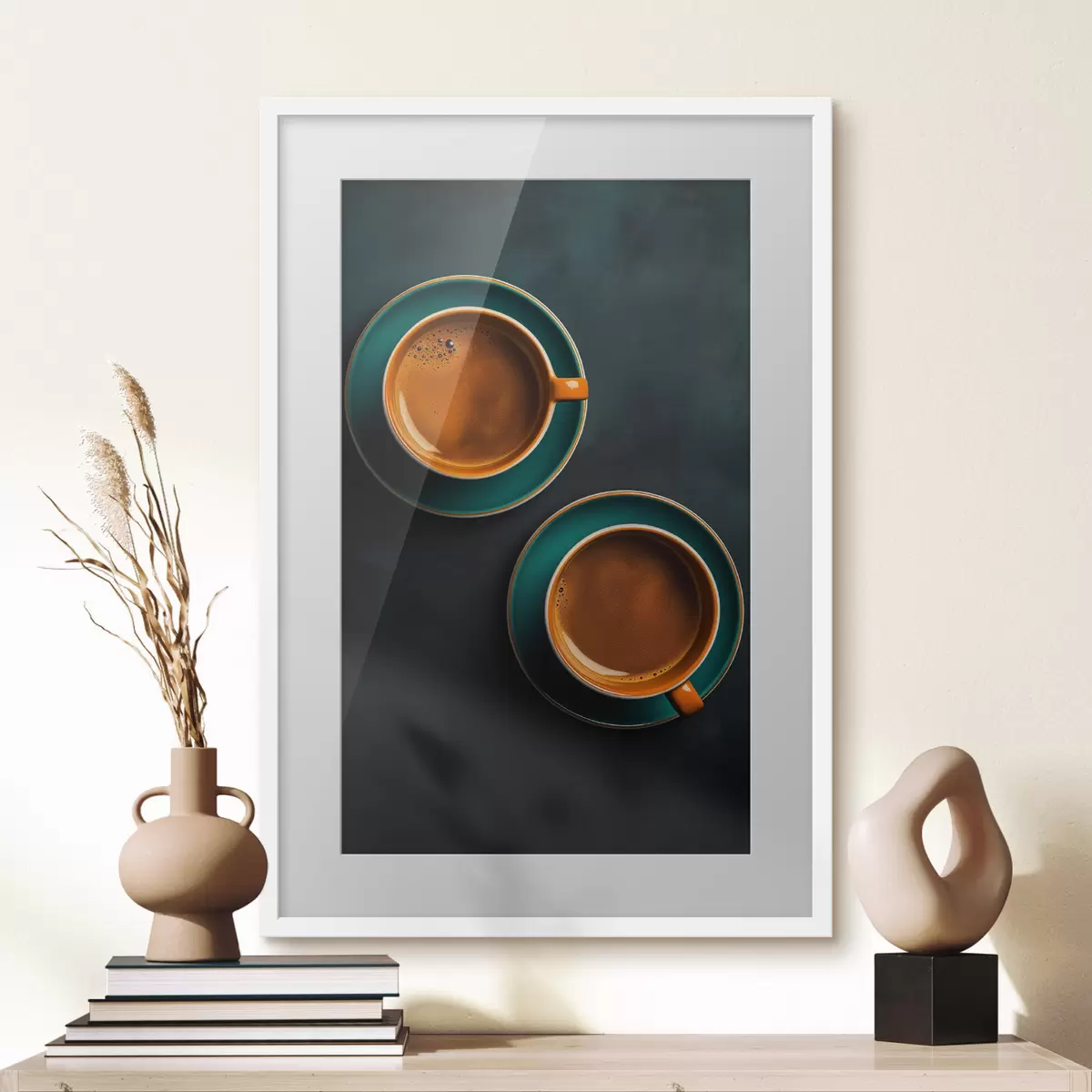Poster Zwei Tassen Kaffee auf dunklem Hintergrund f42190