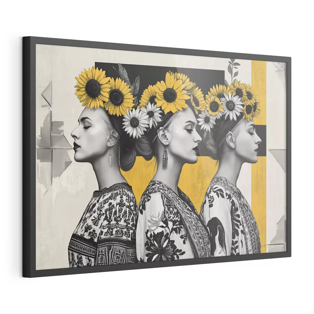 Poster Schöne Frauen in ethnischer Kleidung mit Sonnenblumenschlüsseln f42378