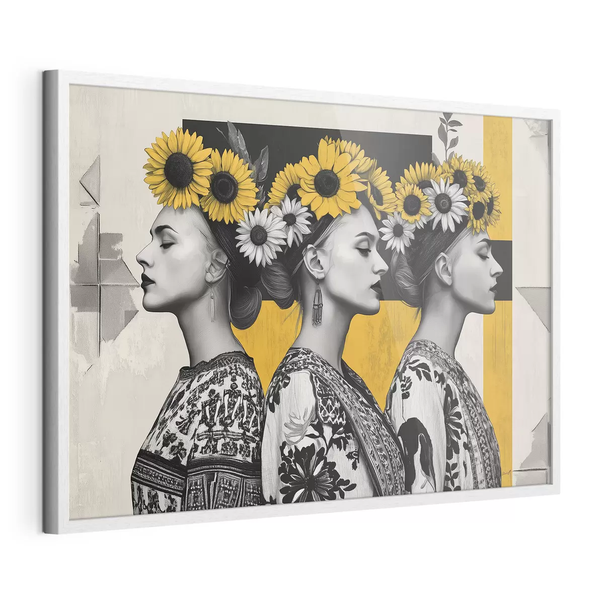 Poster Schöne Frauen in ethnischer Kleidung mit Sonnenblumenschlüsseln f42378