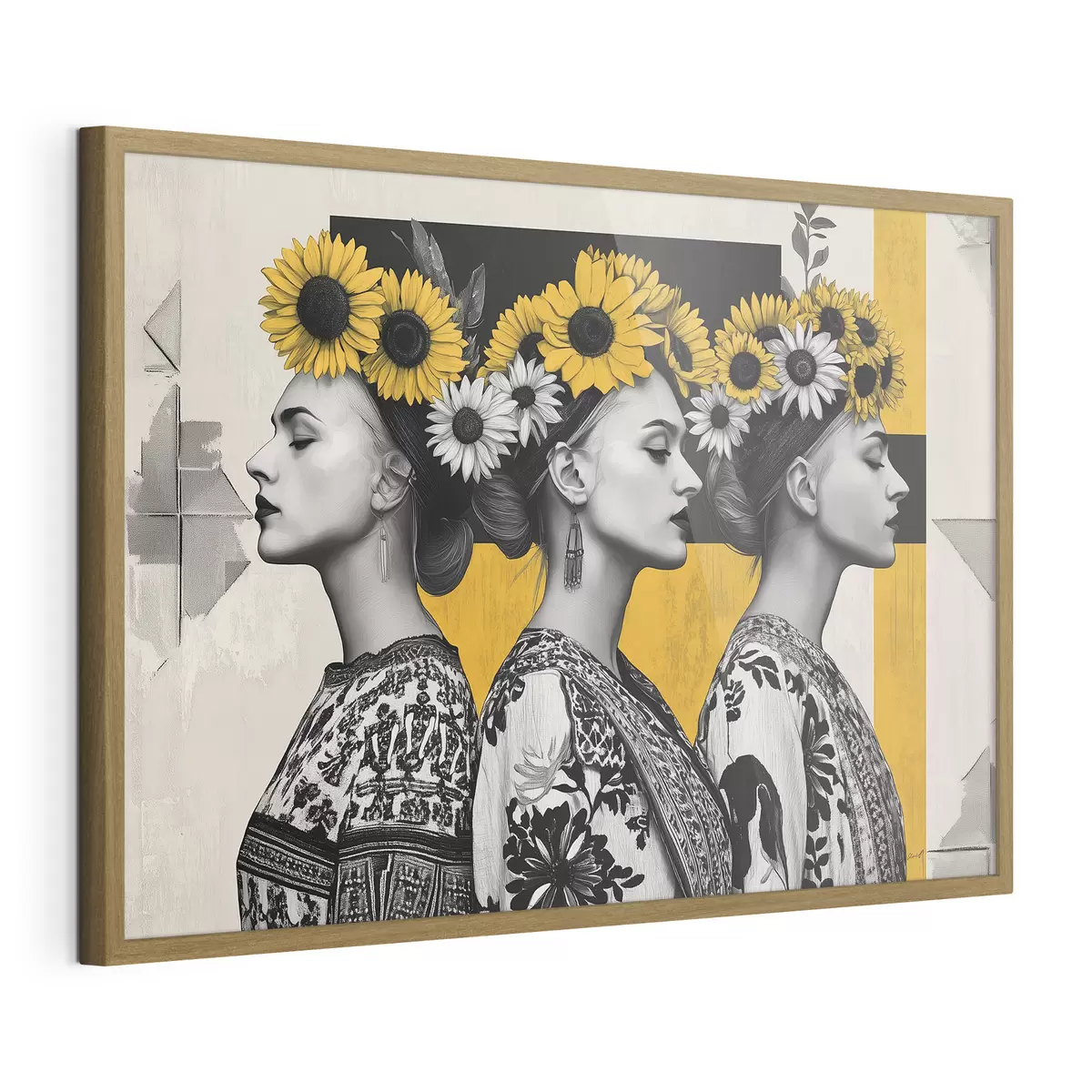 Poster Schöne Frauen in ethnischer Kleidung mit Sonnenblumenschlüsseln f42378