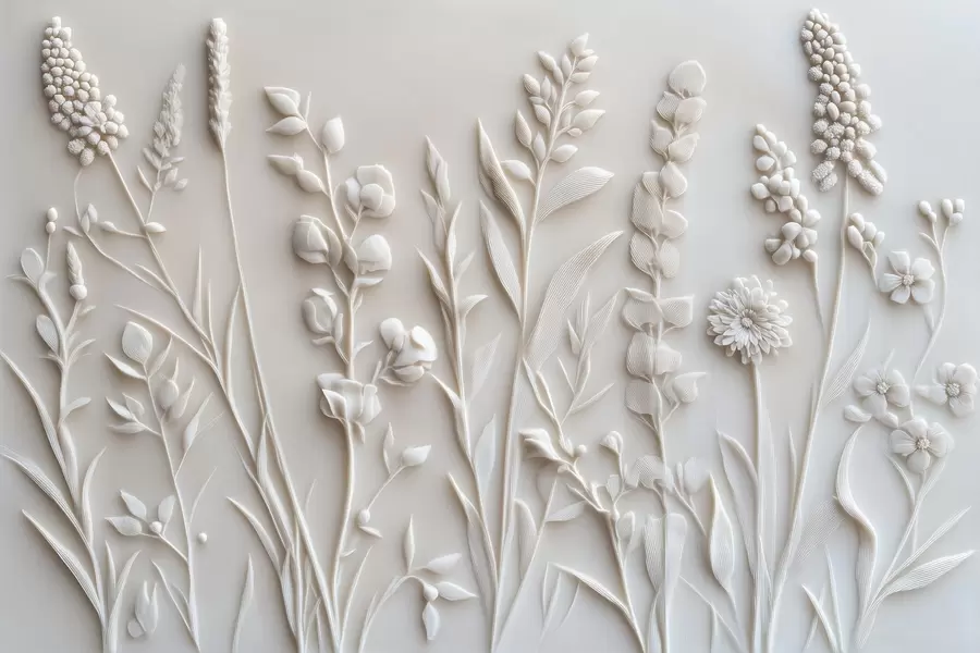 Fototapete Elegante Wildblumen im Stuckstil w08631