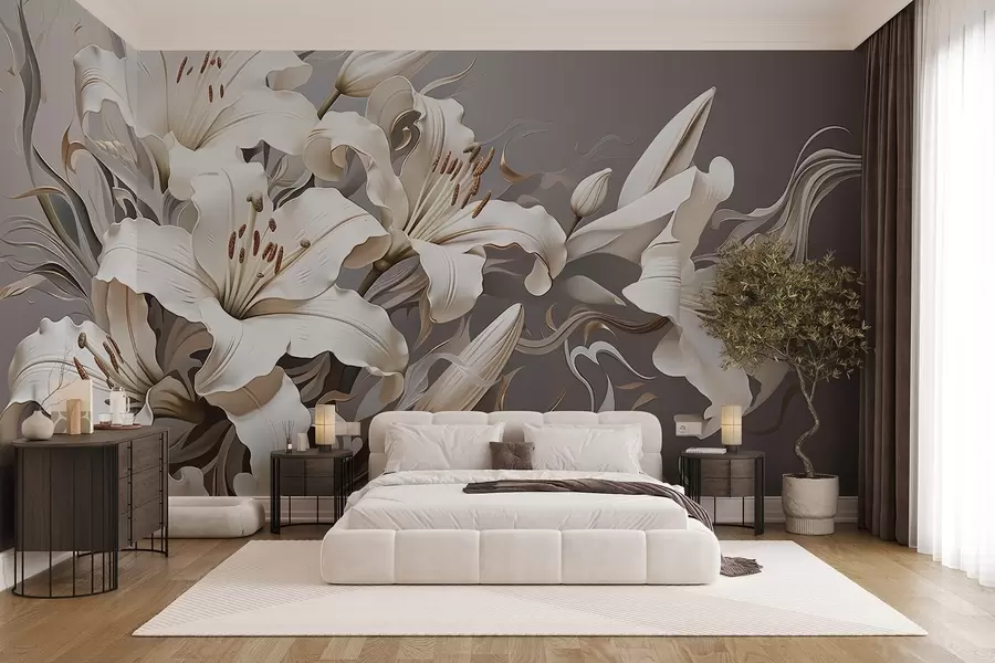 Fototapete Anspruchsvolle weiße Lilien in Pastelltönen w08633v1