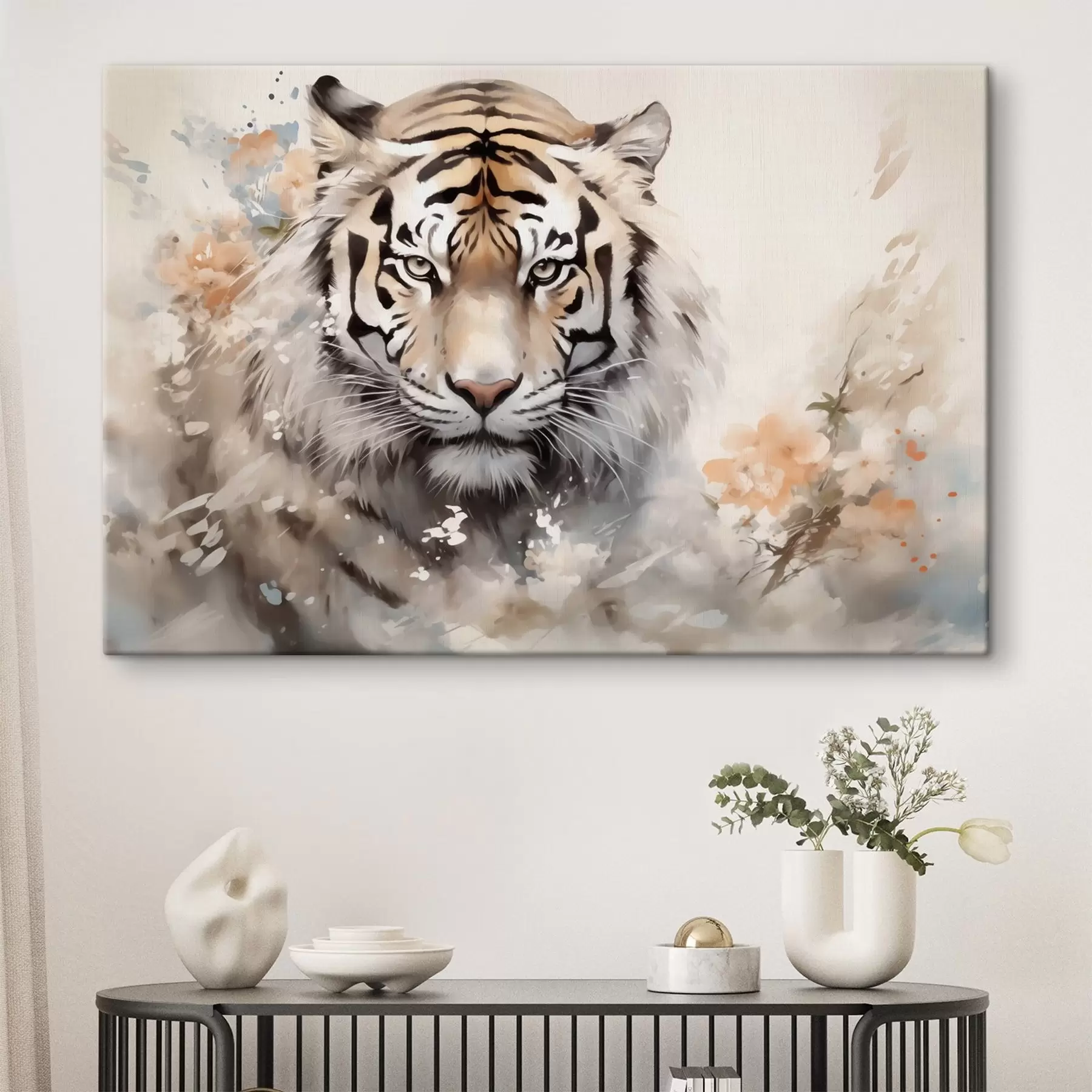 Fototapete Abstraktes Porträt eines Tigers zwischen Flecken s42421