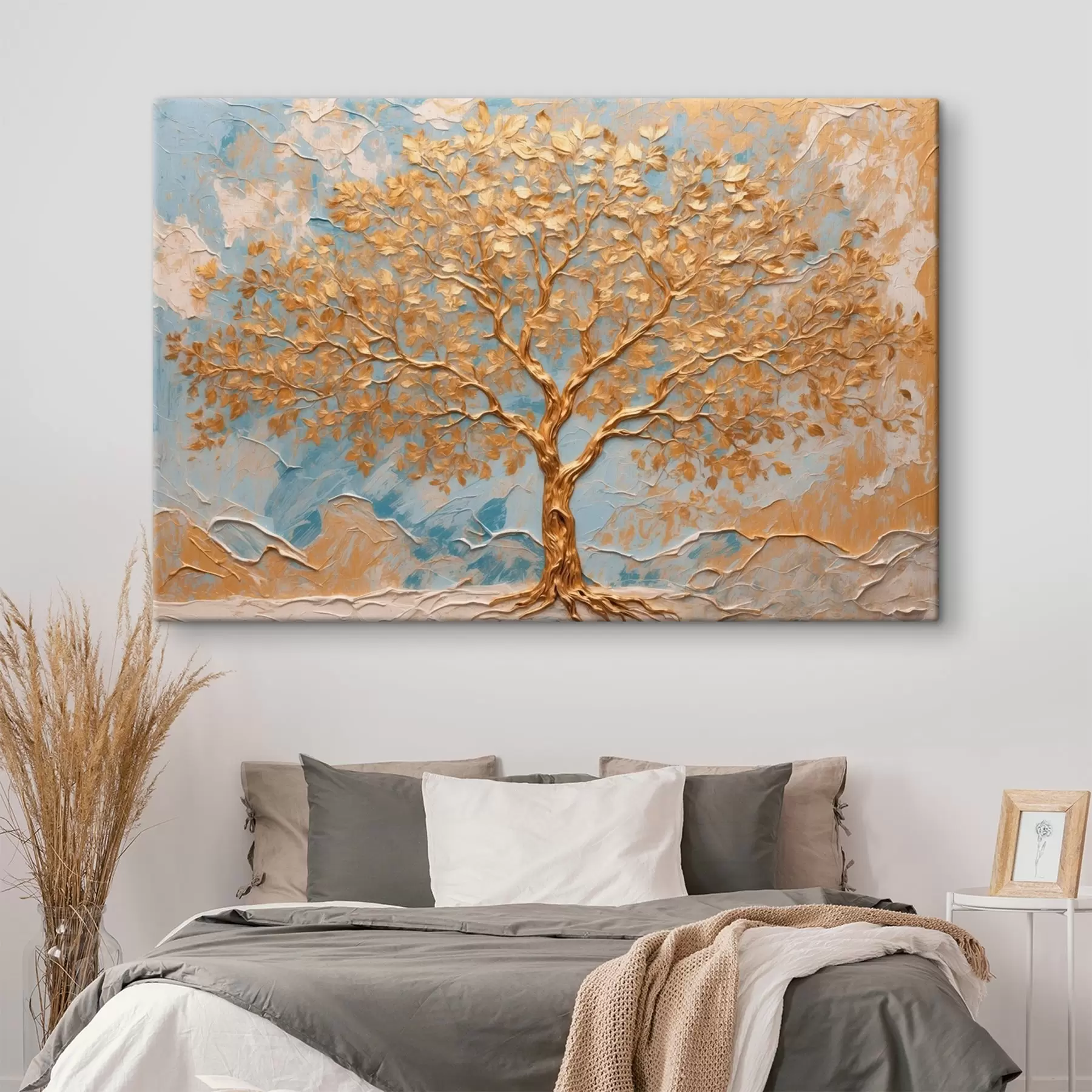 Fototapete Gelber Baum auf blau-weißem Hintergrund s42266
