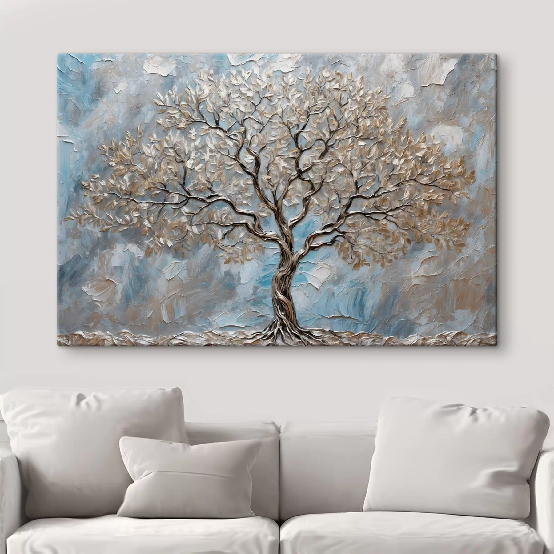 Fototapete Silberner Baum auf blau-grauem Hintergrund s42273