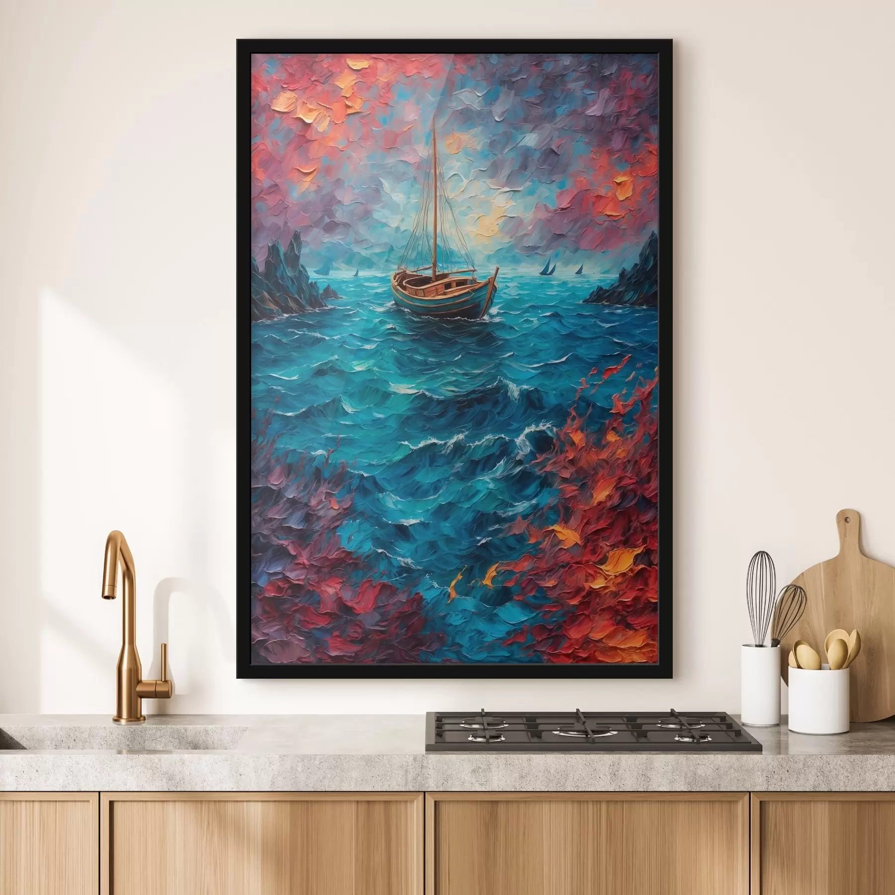 Fototapete Ein Schiff, das auf einer stürmischen See fährt f42250