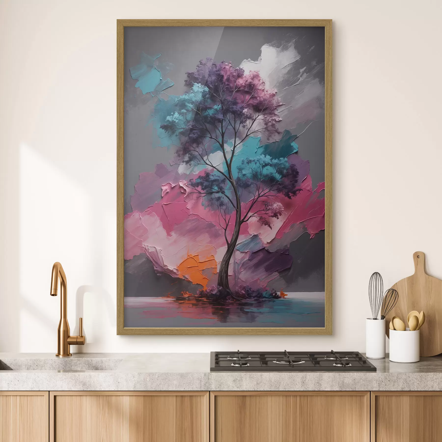 Fototapete Baum auf rosa-grauem Hintergrund f42262