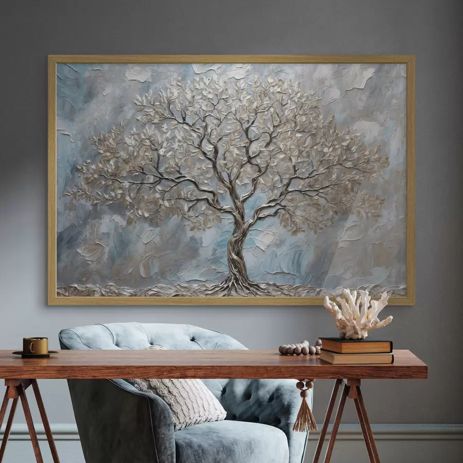 Fototapete Silberner Baum auf blau-grauem Hintergrund f42273