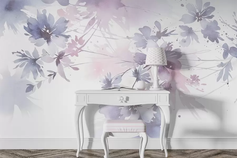 Fototapete Weiche, pastellfarbene, abstrakt strukturierte Blumen mit verschwommenem Hintergrund, die eine verträumte, ätherische Atmosphäre schaffen w08645