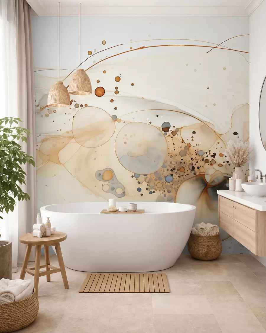 Fototapete Abstrakte Tuschezeichnungen, fließender Stil, beige Farbpalette  w02744