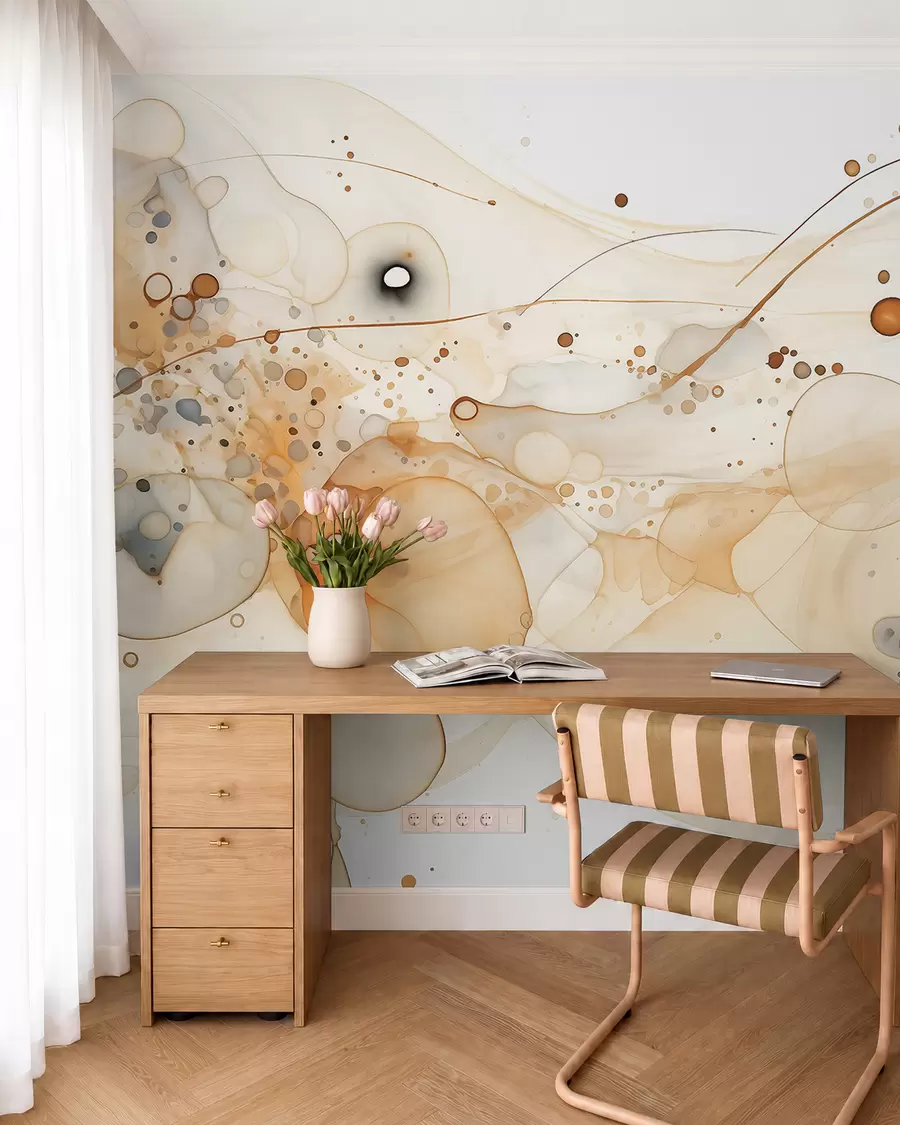 Fototapete Abstrakte Tuschezeichnungen, fließender Stil, beige Farbpalette  w02744