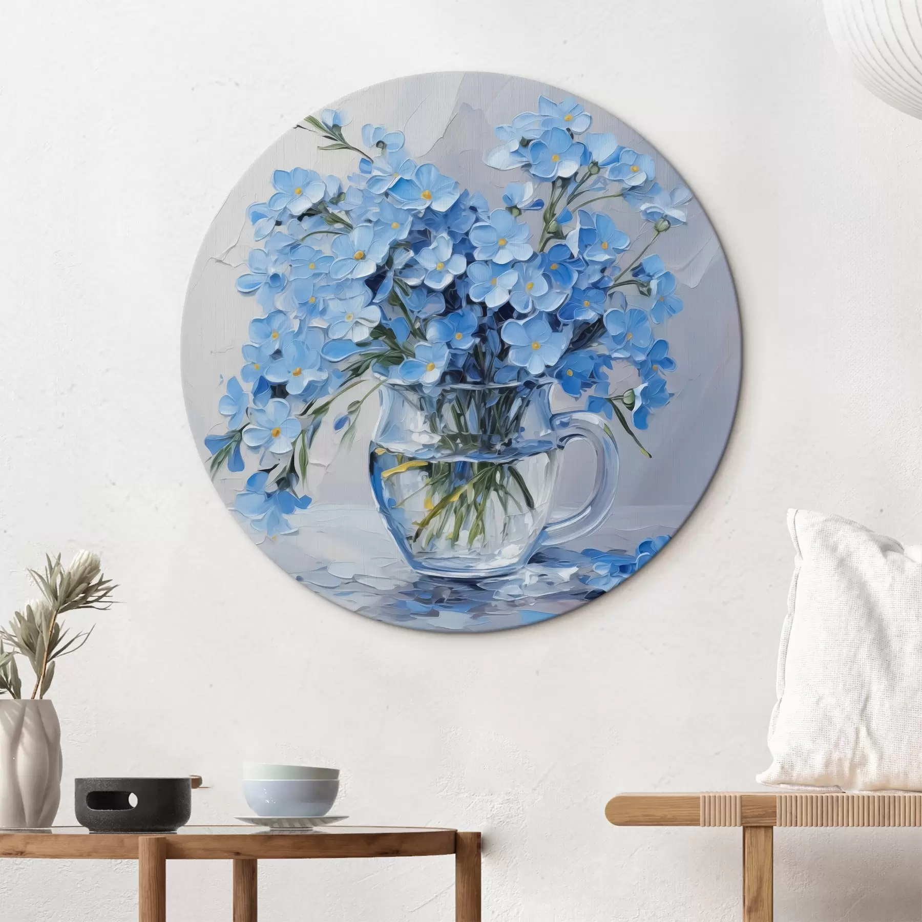 Fototapete Blaue Blumen in einer transparenten Vase Nachahmung der Malerei r42467