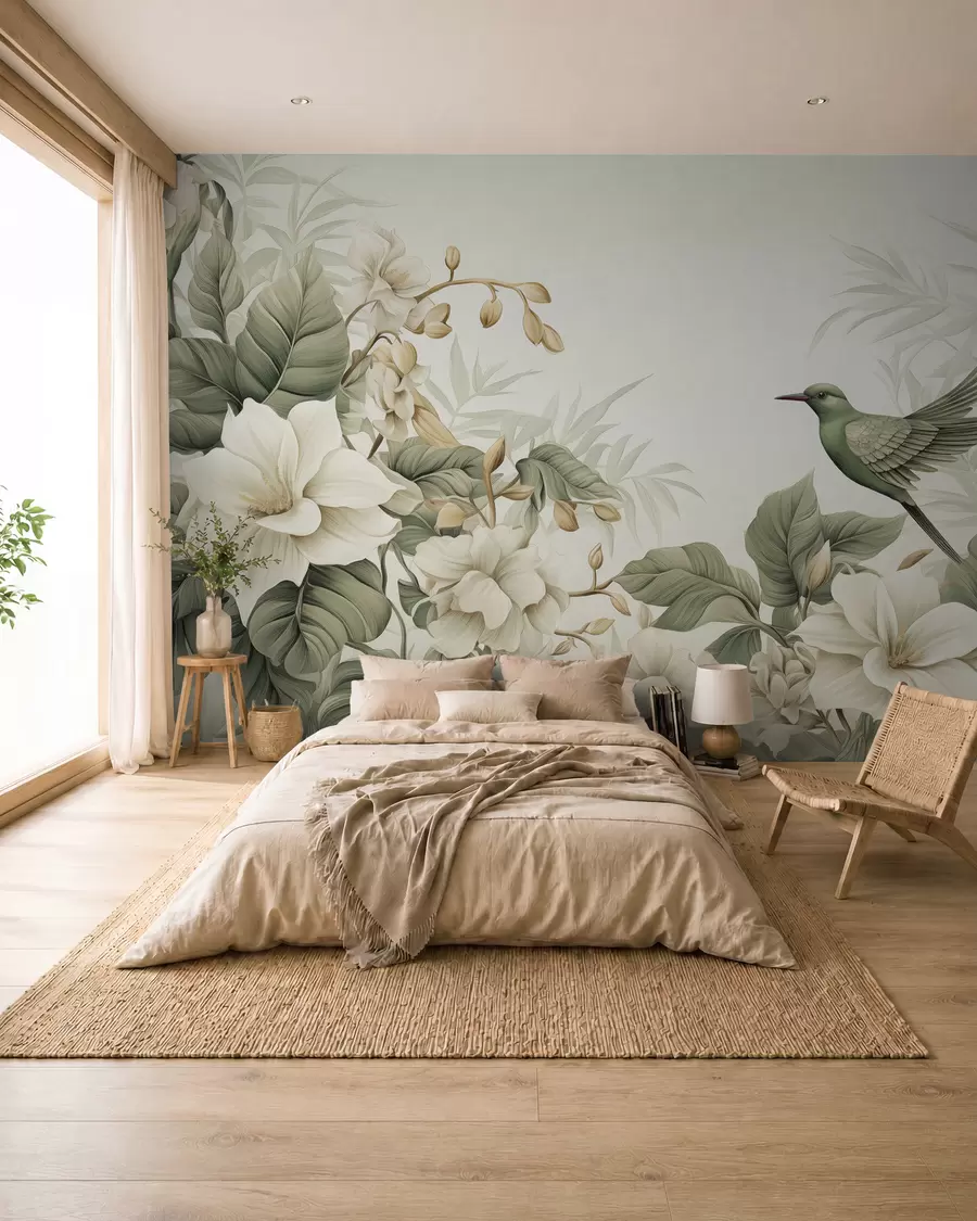 Fototapete Tropische Landschaft mit Blumen w02844