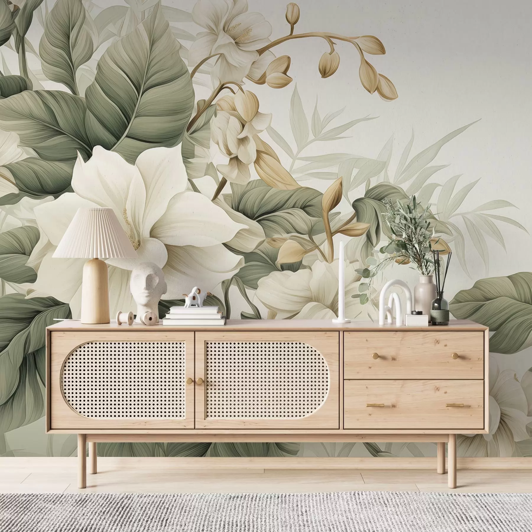 Fototapete Tropische Landschaft mit Blumen w02844