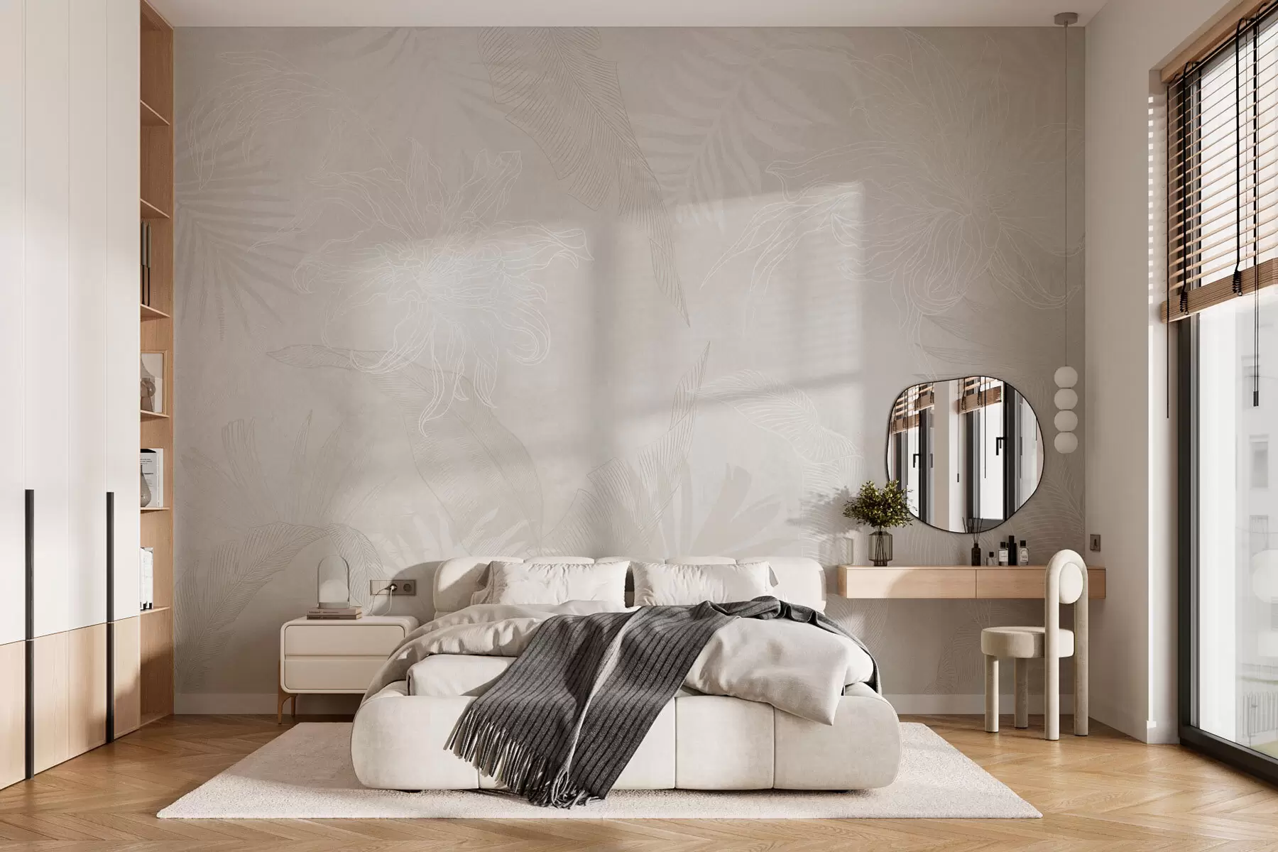 Fototapete Tropische Blätter mit Grunge-Effekt in heller Farbe w02737