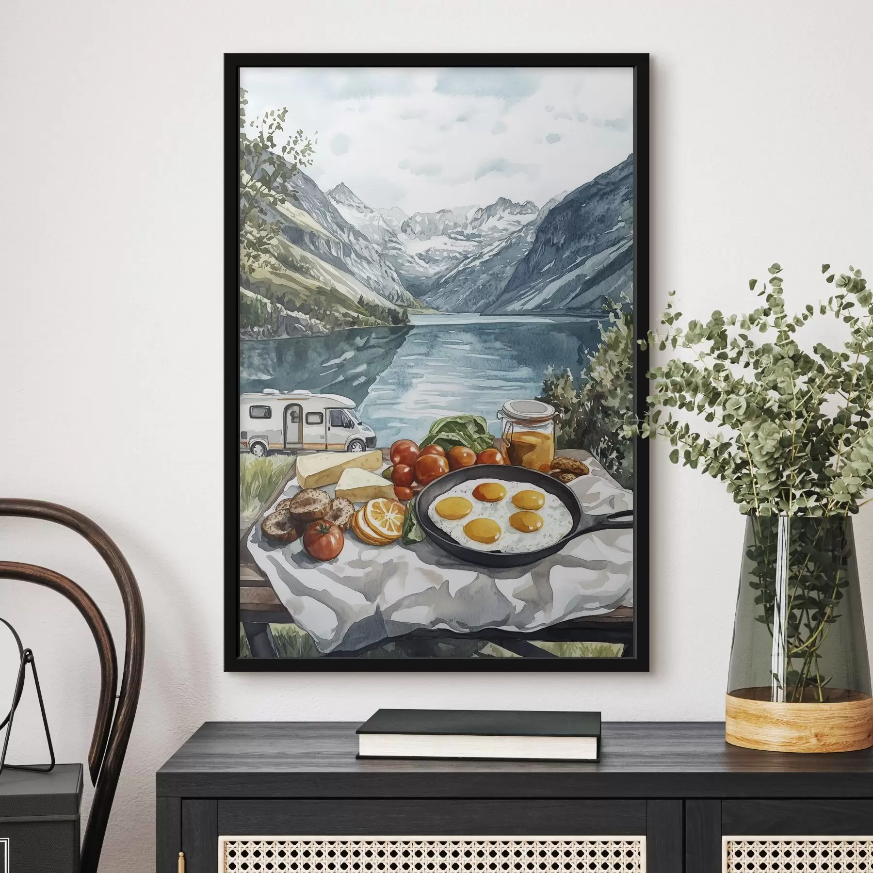 Fototapete Reisen, Naturlandschaften, Aquarellstil, Norwegen, Frühstück, Van f42431