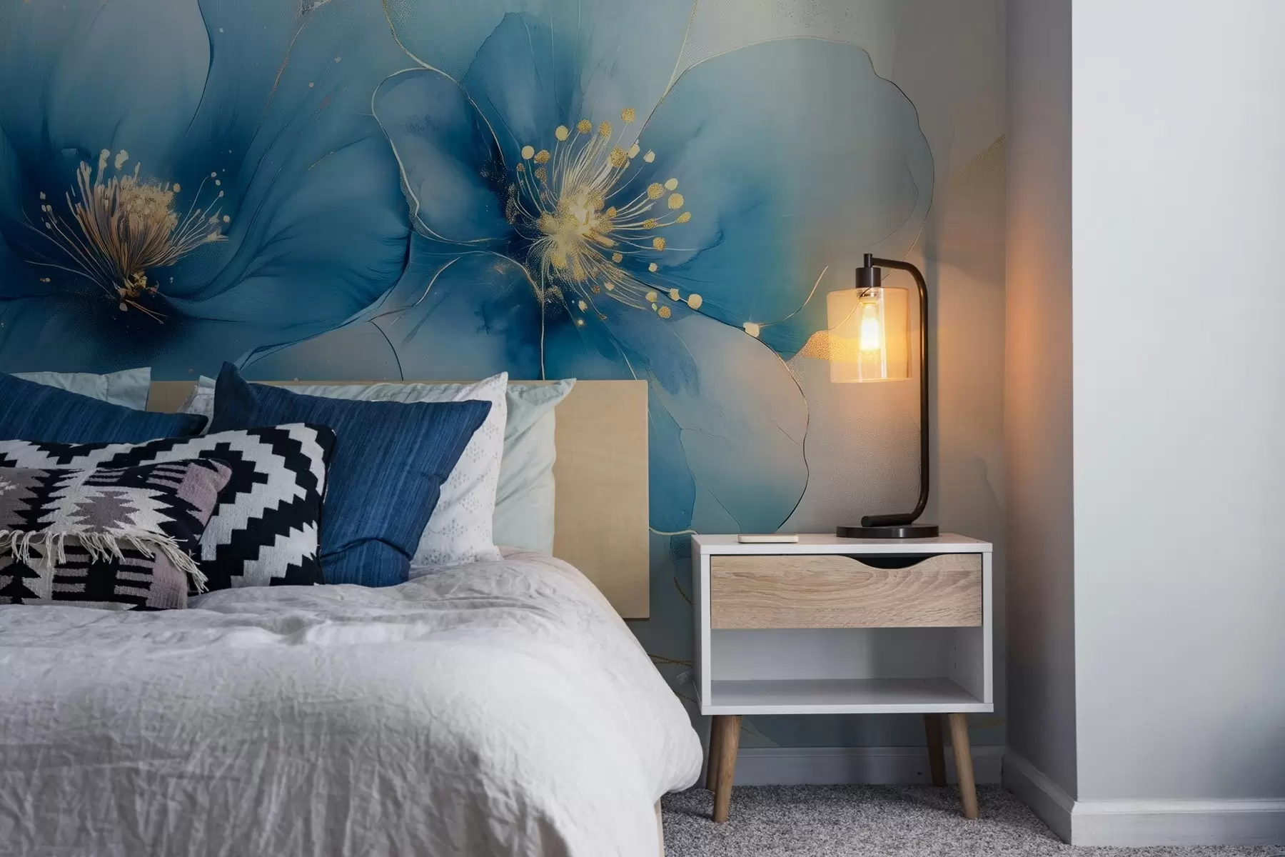 Fototapete Verträumtes Blumenbild mit großen, zarten blauen Blumen w02769