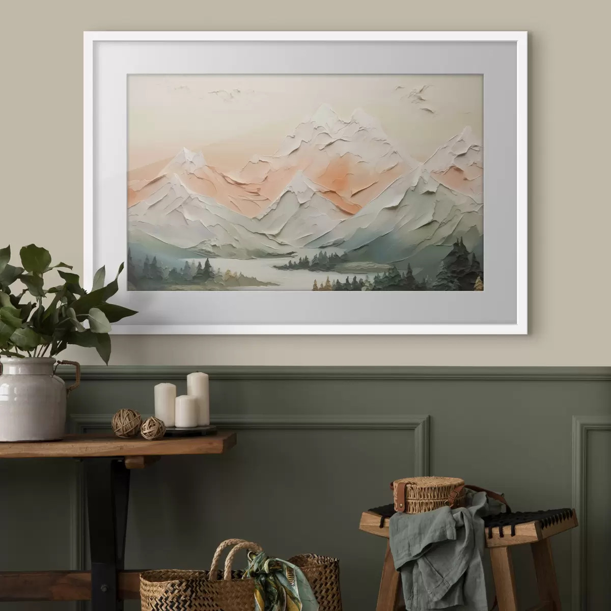 Poster Berge am Fluss Nachahmung von Pinselstrichen f42589