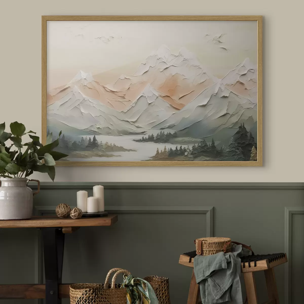 Poster Berge am Fluss Nachahmung von Pinselstrichen f42589