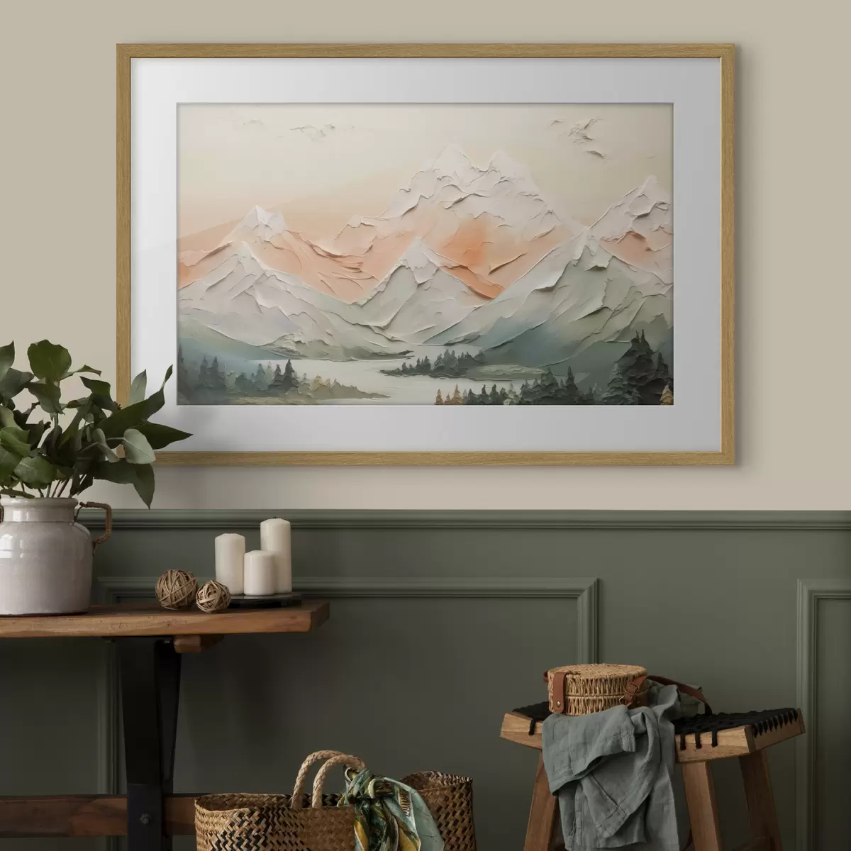 Poster Berge am Fluss Nachahmung von Pinselstrichen f42589