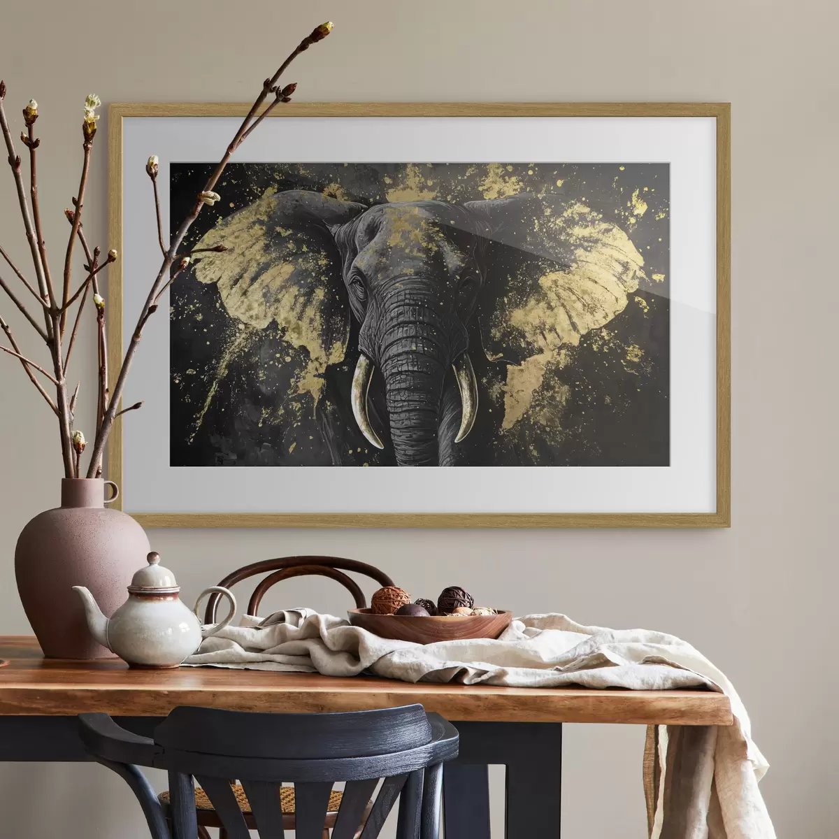 Poster Stilvoller schwarzer Elefant f42602