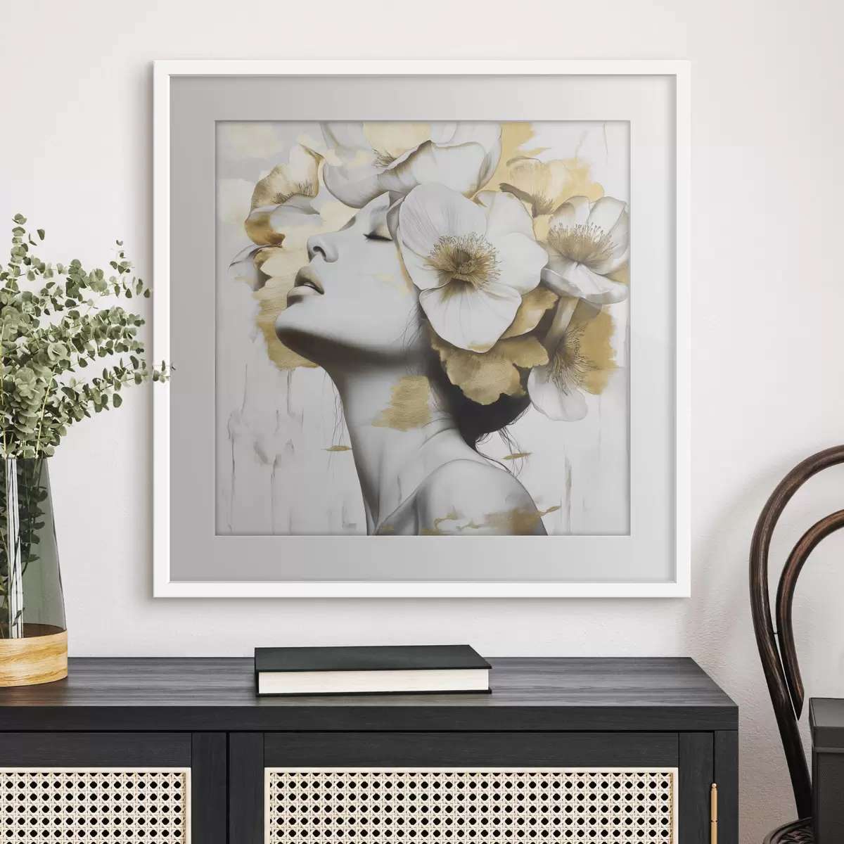 Poster Ein Mädchen mit Blumen auf dem Kopf f42606