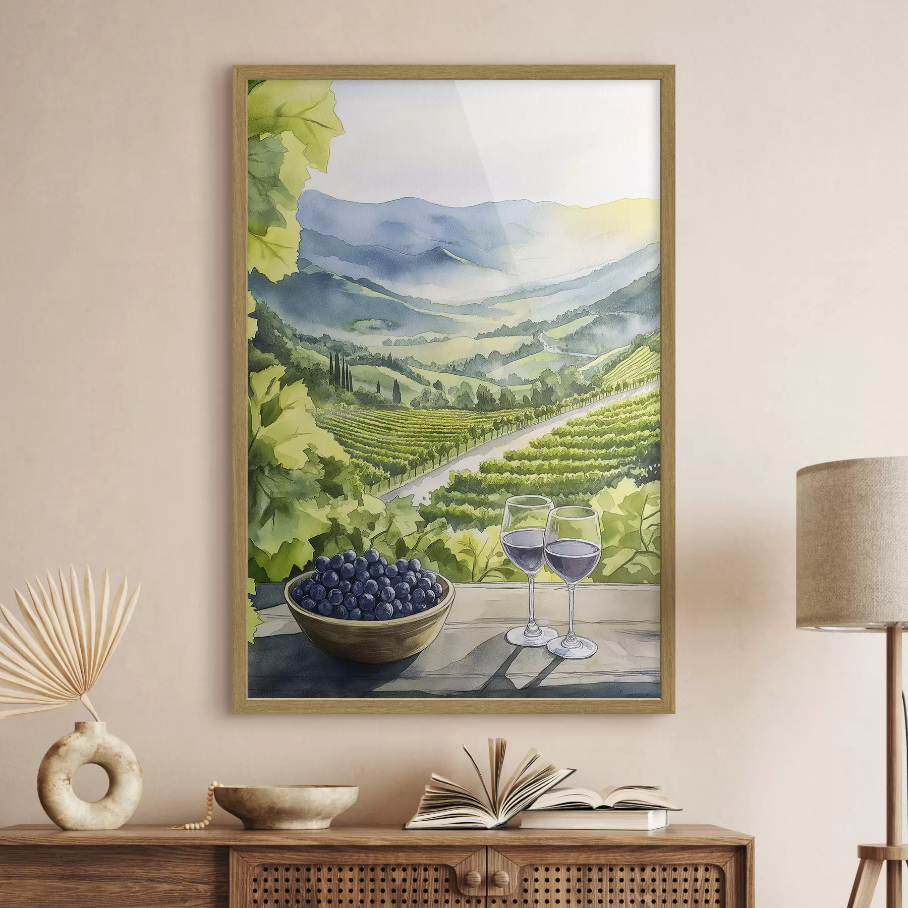 Fototapete Gpape Höfe, Landschaften im Aquarellstil, Weingläser f42444
