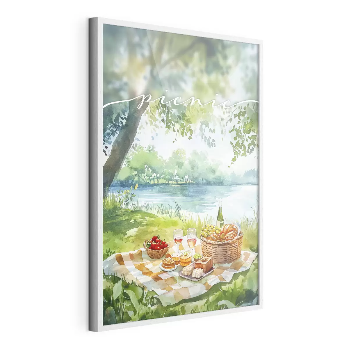 Poster Picknick-Ästhetik, Sommer Natur, See, romantisch, Aquarell-Stil f42450