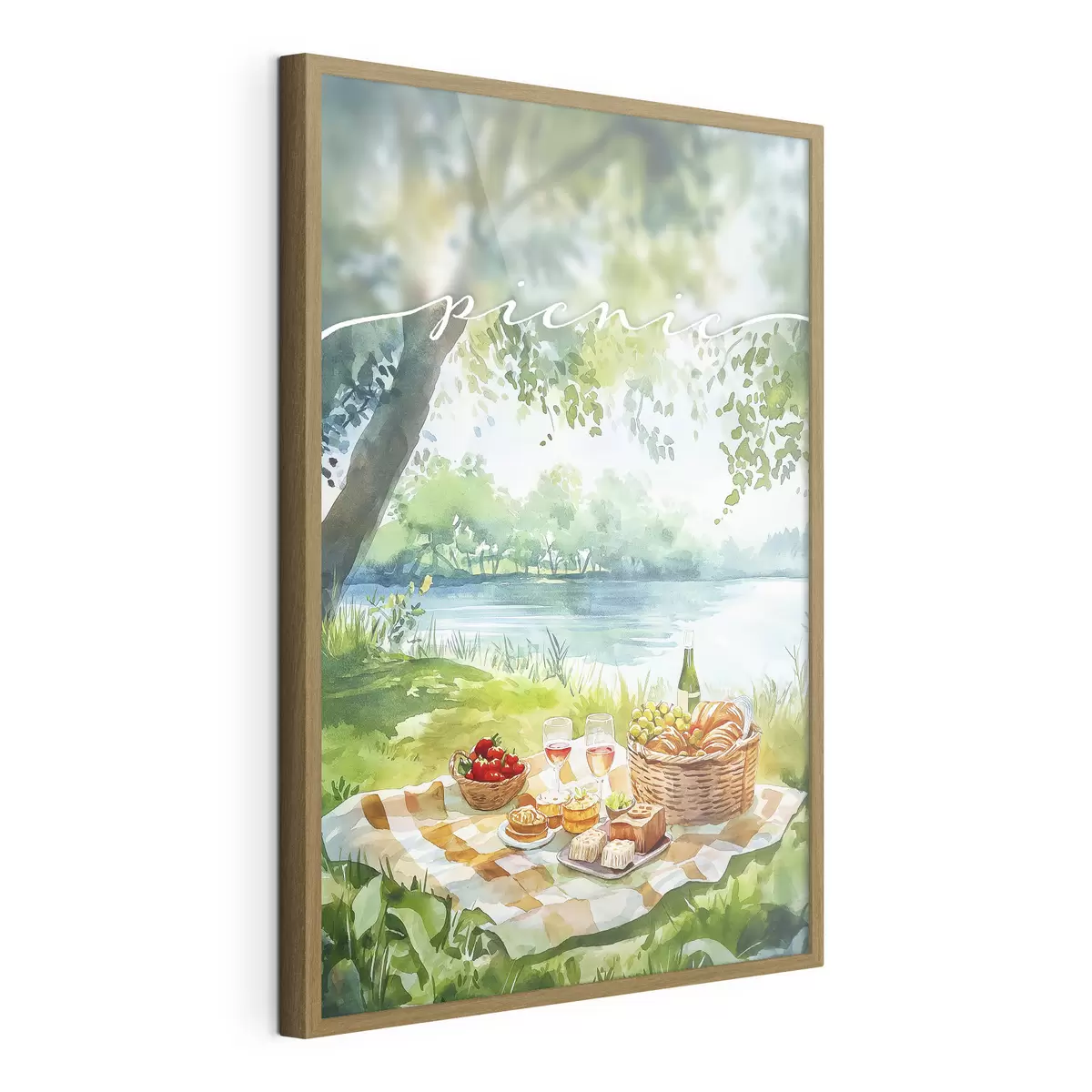 Poster Picknick-Ästhetik, Sommer Natur, See, romantisch, Aquarell-Stil f42450