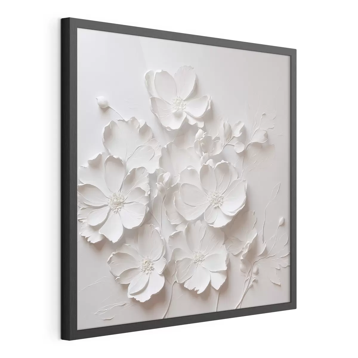 Poster Weiße Blumen auf weißem Hintergrund im Stil der Ölmalerei f42516