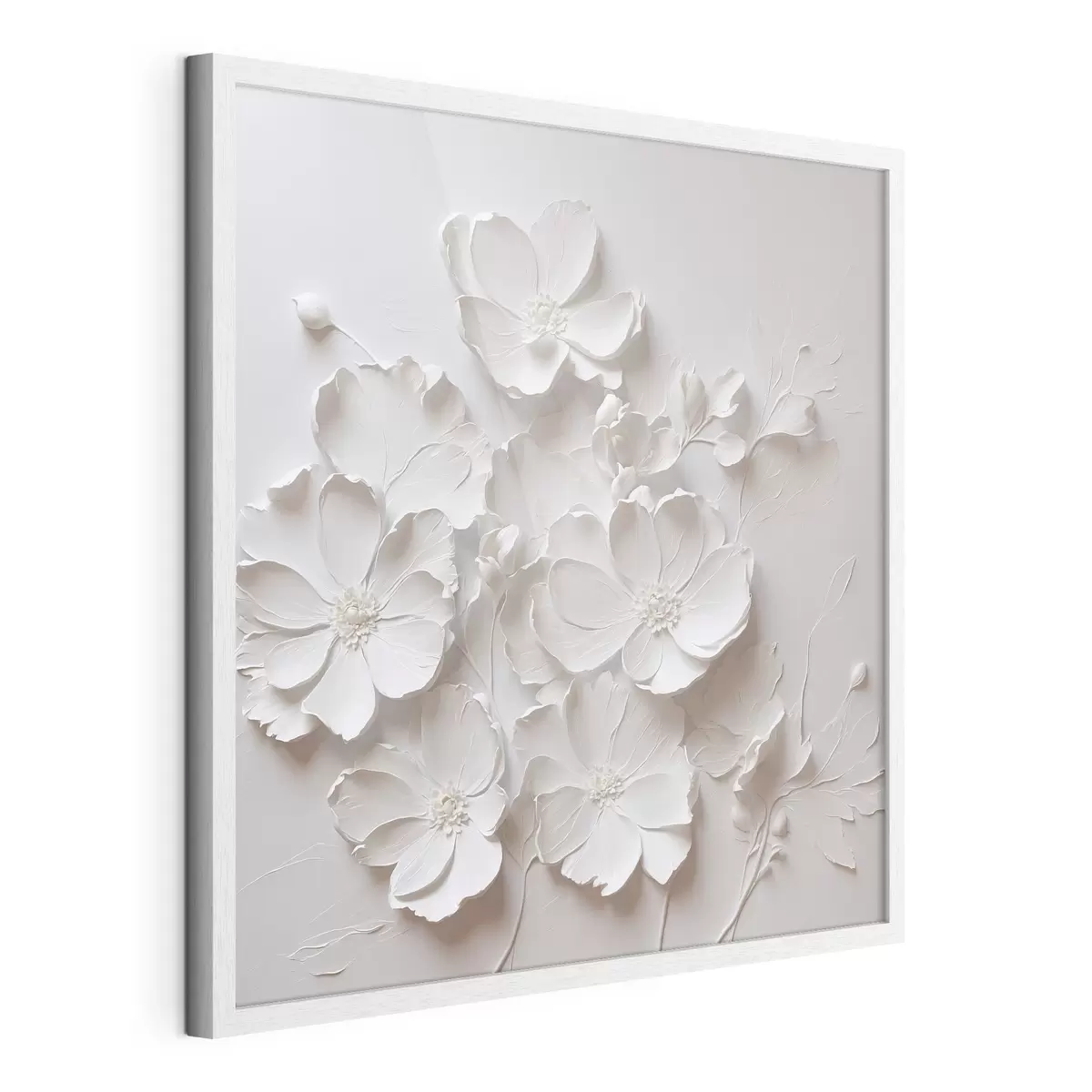 Poster Weiße Blumen auf weißem Hintergrund im Stil der Ölmalerei f42516