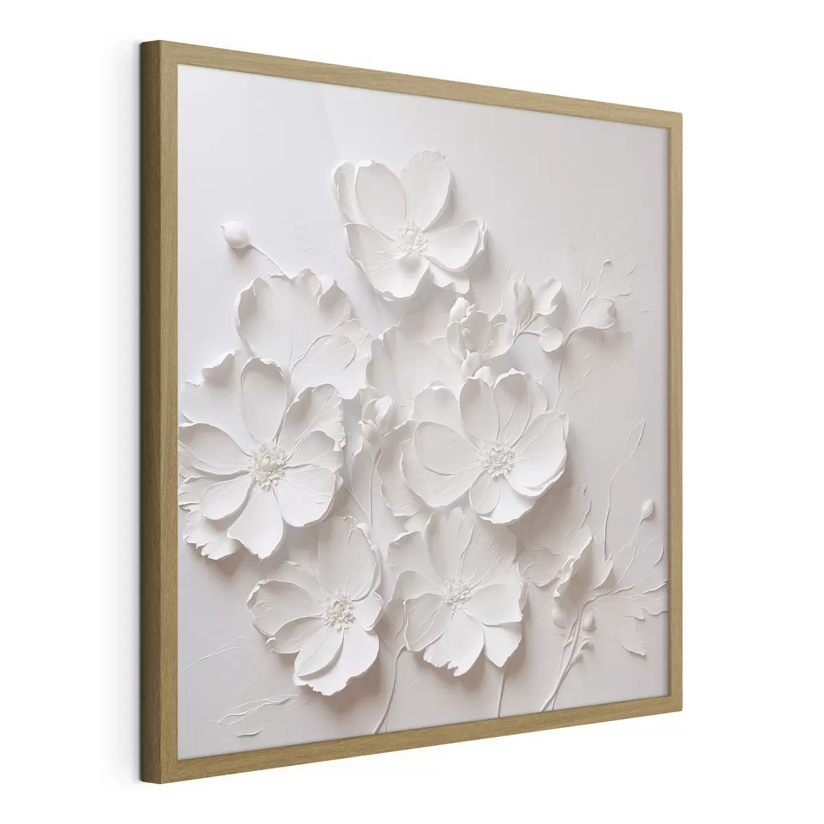 Poster Weiße Blumen auf weißem Hintergrund im Stil der Ölmalerei f42516