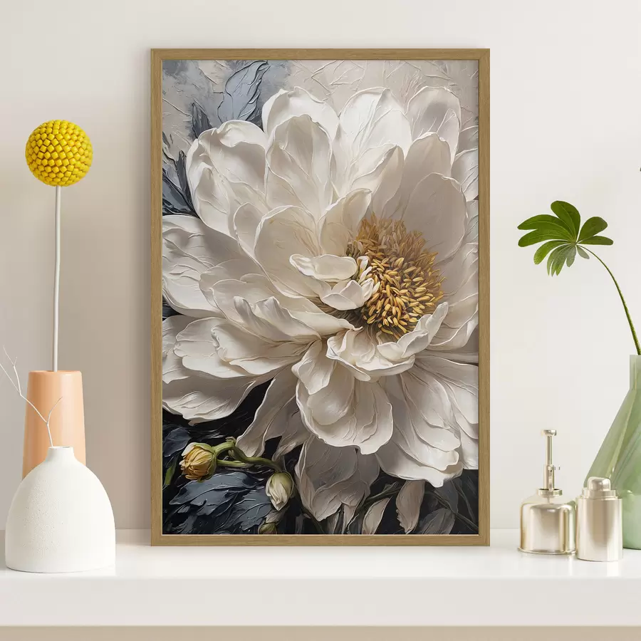 Fototapete Weiße Blume auf blau-beigem Hintergrund f42523