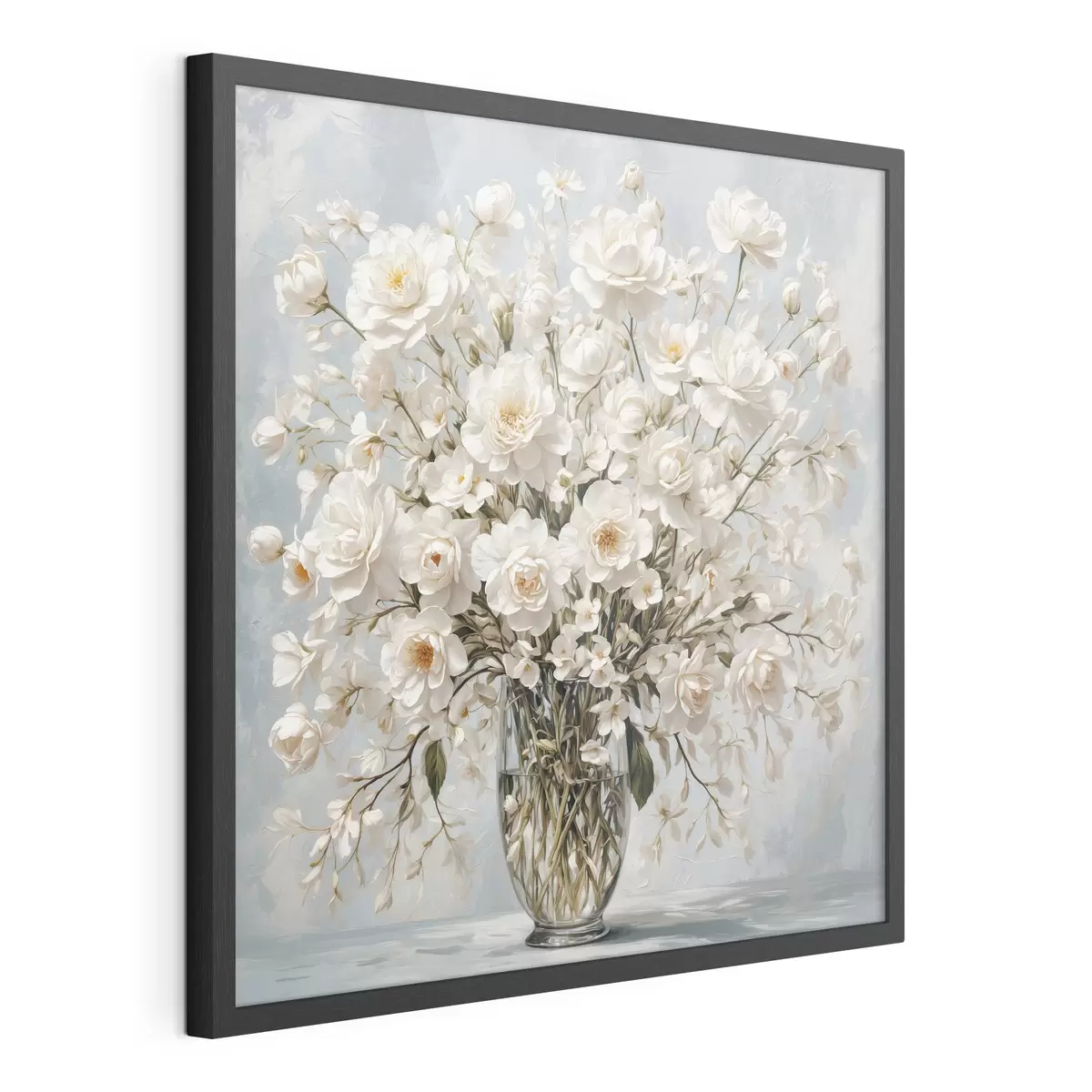 Poster Weiße Blumen in transparenter Vase in Acrylmalerei Stil f42545