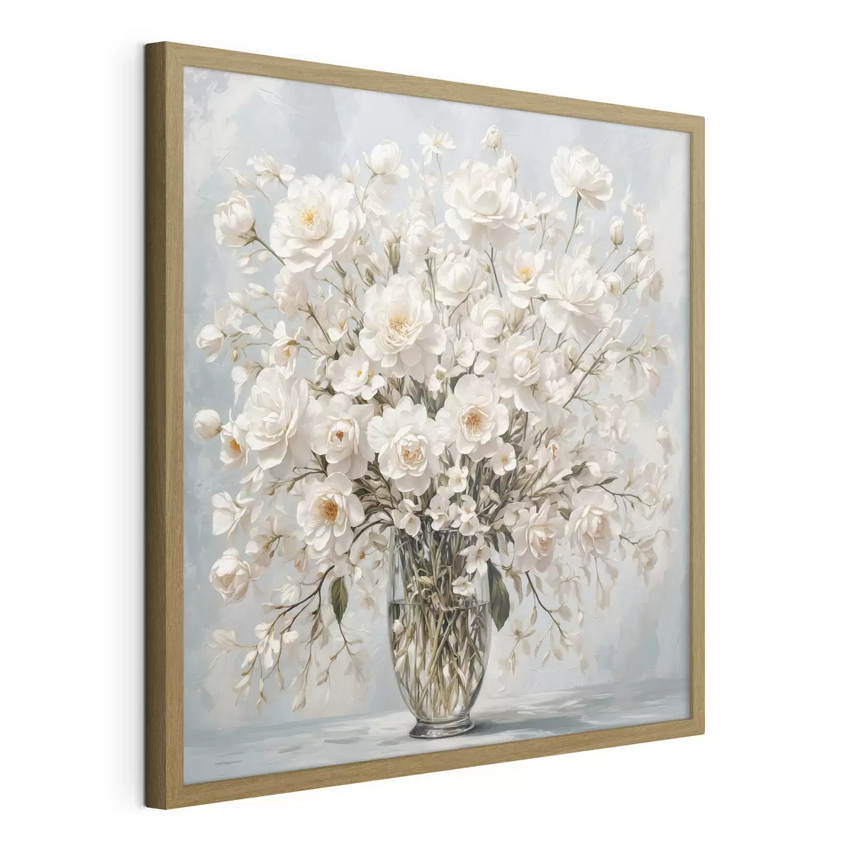 Poster Weiße Blumen in transparenter Vase in Acrylmalerei Stil f42545