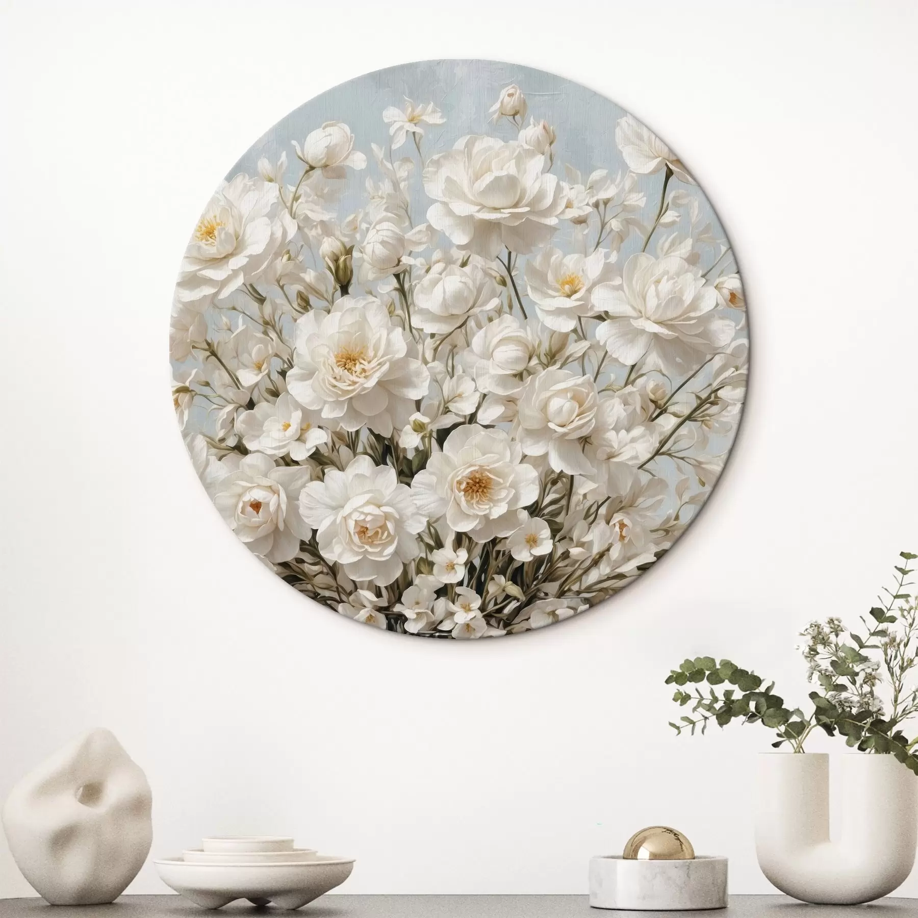 Fototapete Weiße Blumen in transparenter Vase in Acrylmalerei Stil r42545