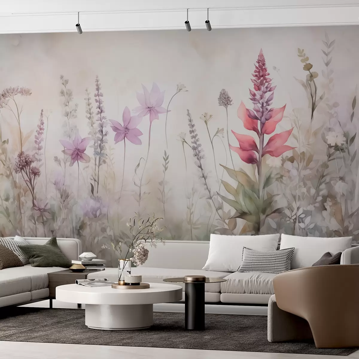 Fototapete Blumen und Kräuter in Aquarell verschwommenen Stil w02921