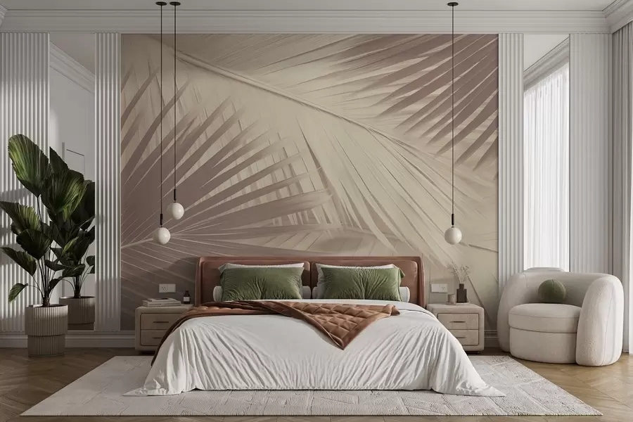 Fototapete Abstrakte Palmenblätter in sanften Farbtönen w08677