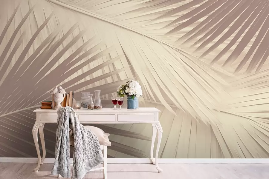 Fototapete Abstrakte Palmenblätter in sanften Farbtönen w08677