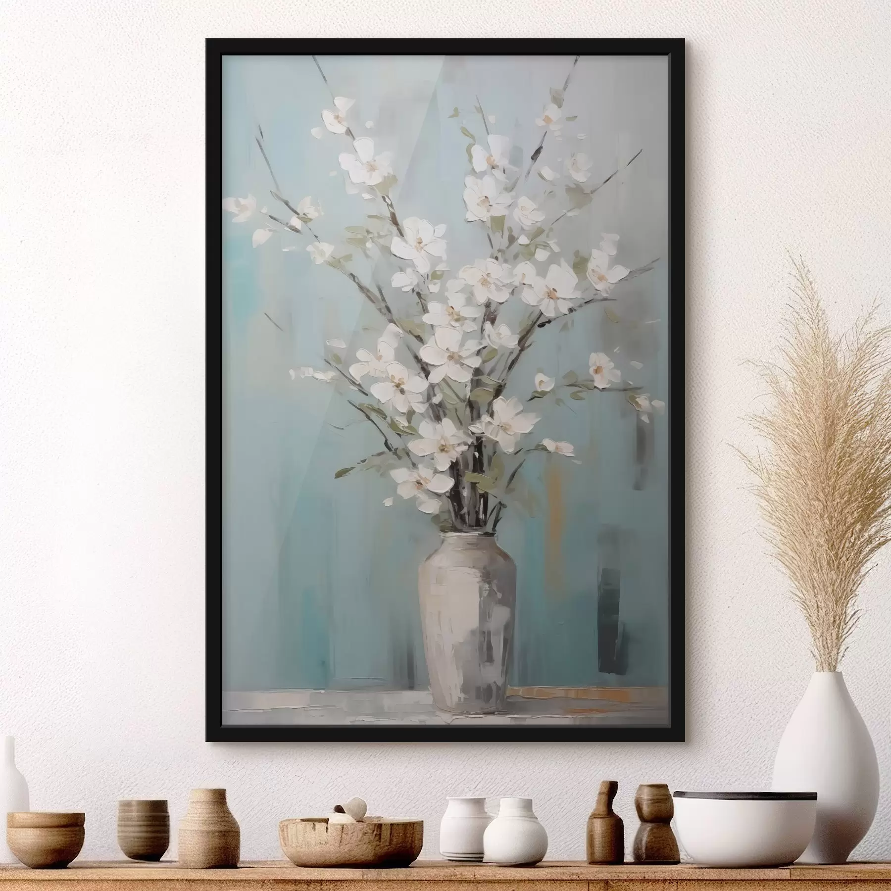 Fototapete Zweige mit weißen Blumen in einer Vase f42746