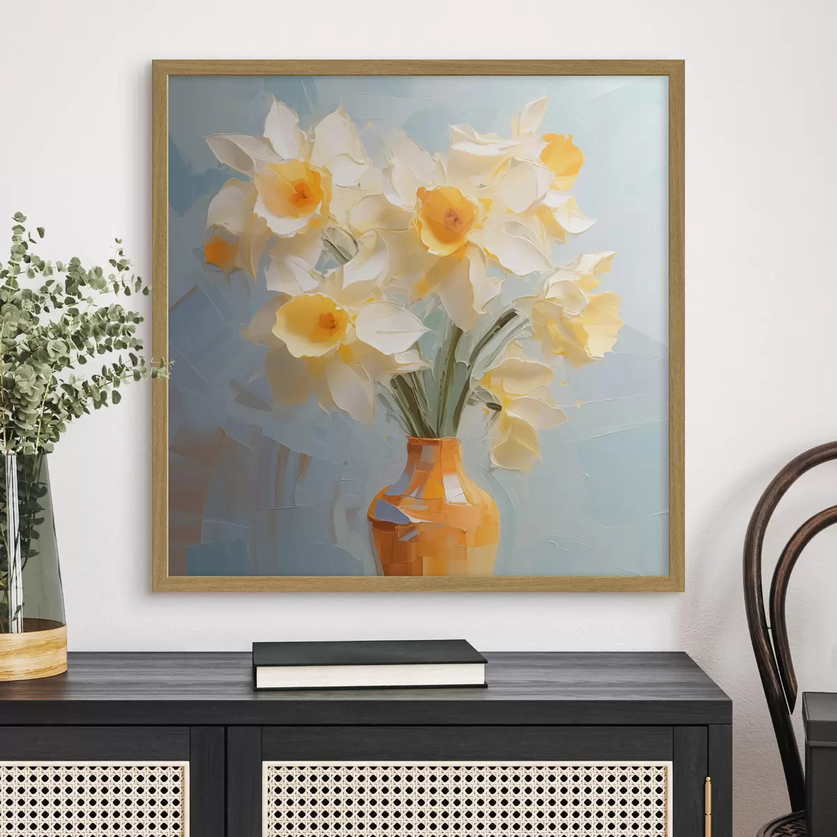 Poster Blumenstrauß von Narzissen in einer Vase Nachahmung der Malerei f42749