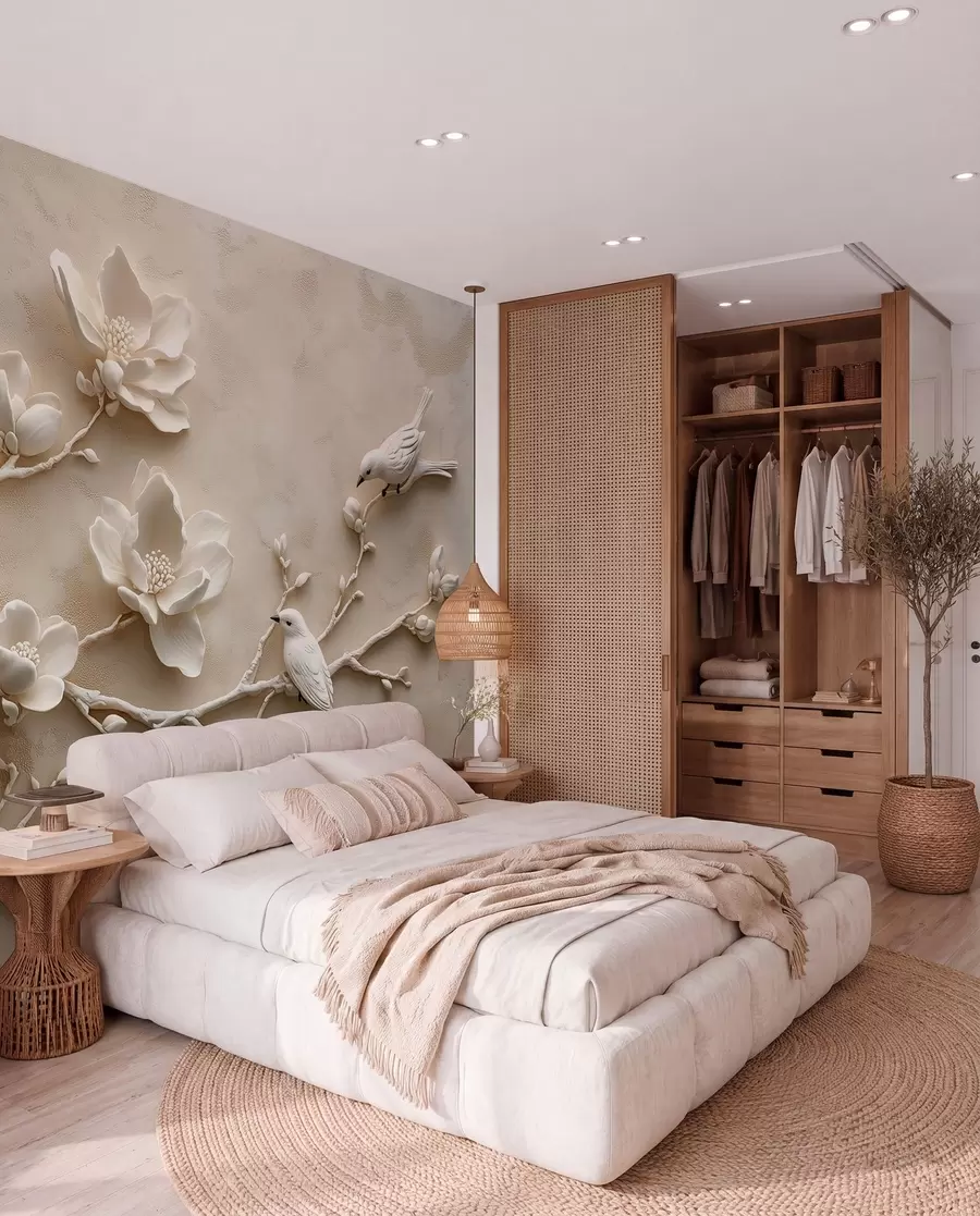 Fototapete 3D-Magnolienzweige mit Vögeln darauf w08690