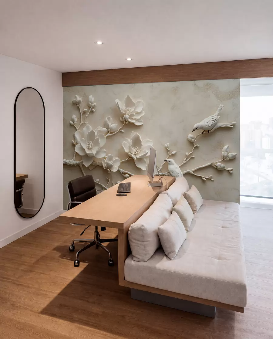 Fototapete 3D-Magnolienzweige mit Vögeln darauf w08690