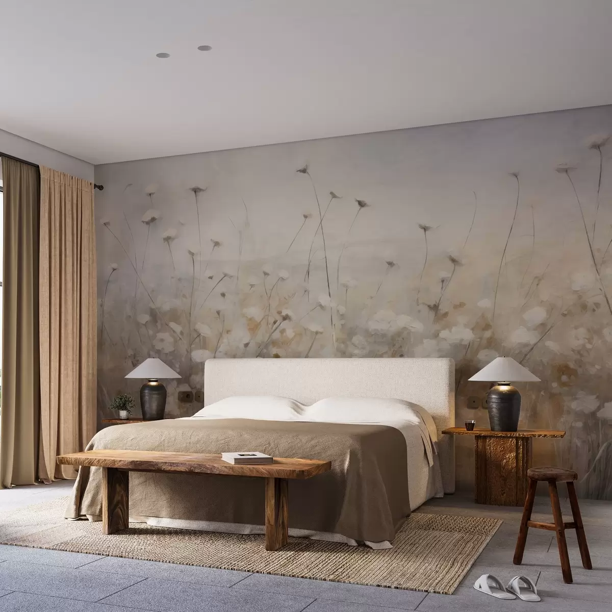 Fototapete Betonwand mit Blumen im Grunge-Stil w02972