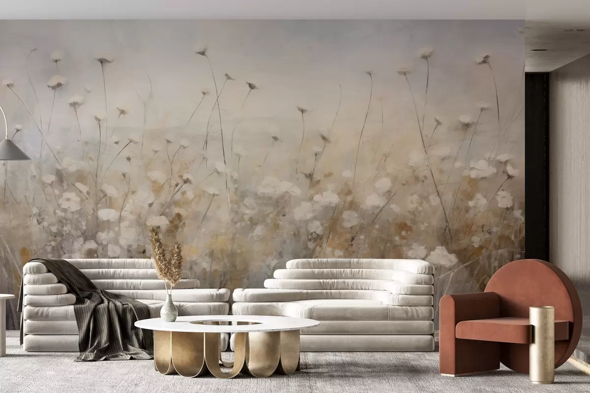 Fototapete Betonwand mit Blumen im Grunge-Stil w02972