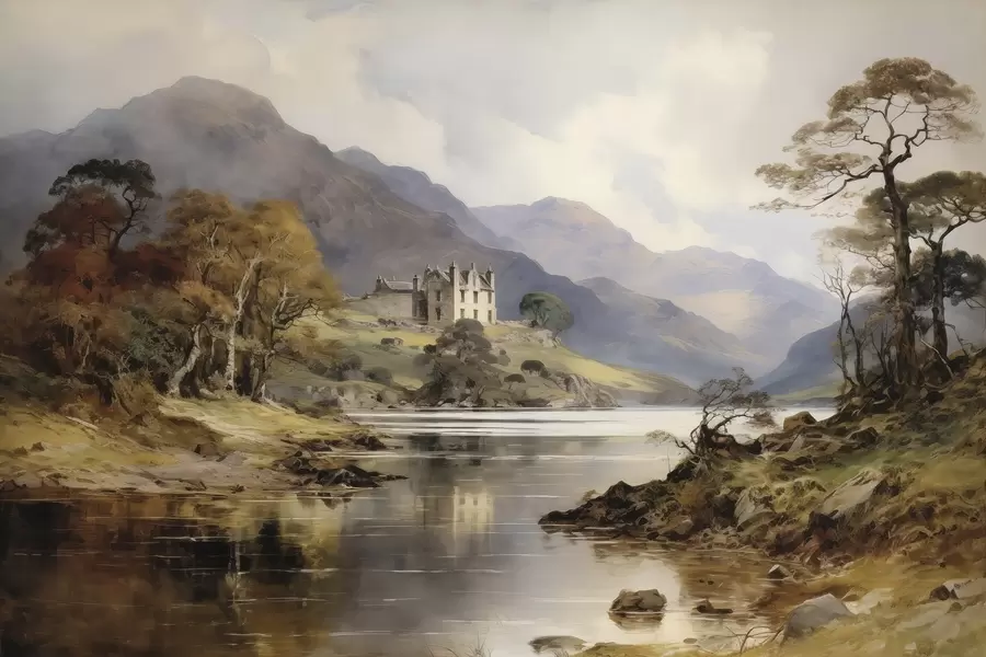 Fototapete Aquarellansicht der Berge w02975