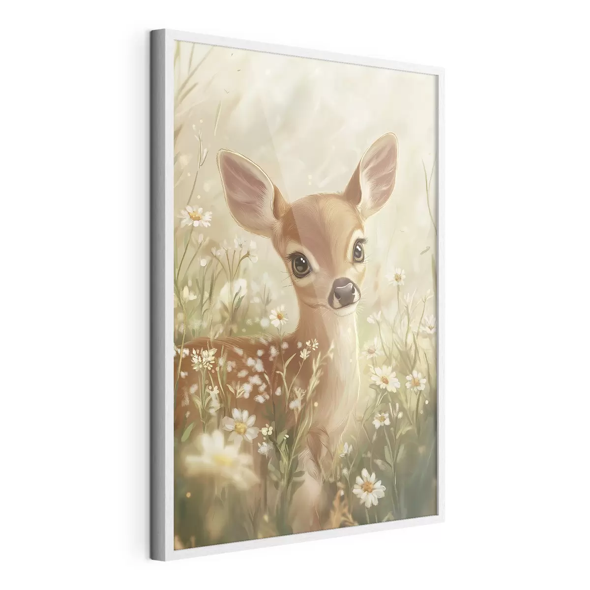 Poster Niedliches Reh auf der Wiese mit Gänseblümchen, Zeichnung in Öl f42780