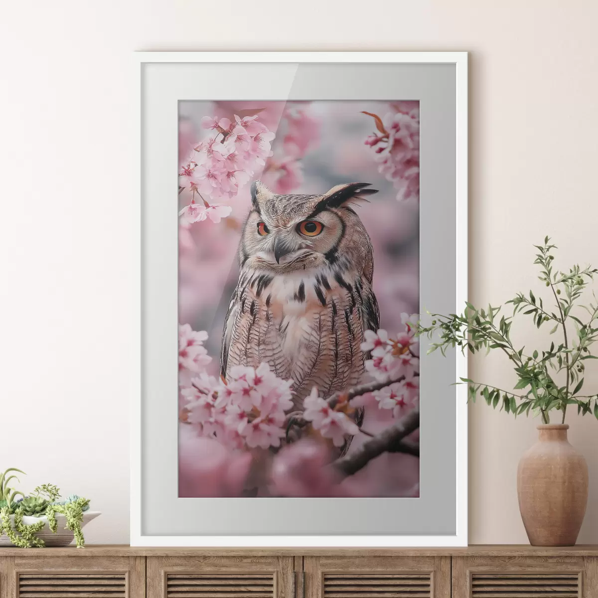 Poster Die Eule begrüßt den Frühling f42784