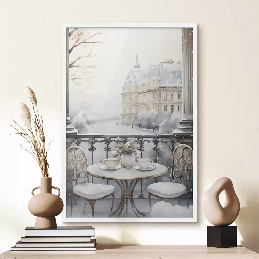 Fototapete Schönes Café, Tassen Tee, böhmischer Stil, Aquarell, Winterästhetik f42796