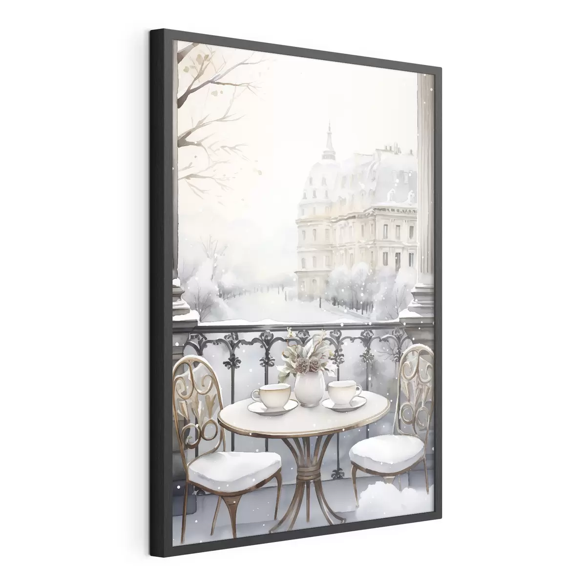 Poster Schönes Café, Tassen Tee, böhmischer Stil, Aquarell, Winterästhetik f42796